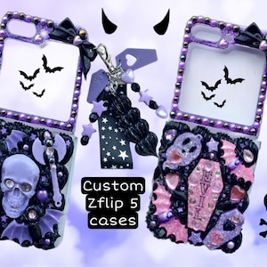 Custom z flip 5 phone case goth decoden z flip 5 case Samsung cute gothic black Halloween z flip phone cover galaxy z flip5 cell cases