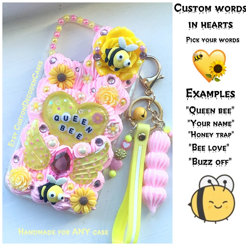 Custom Decoden Phone Case: Kawaii Bling, 3D Resin Charms Queen bee