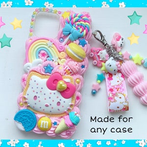 Custom kitty phone case pink decoden phone case custom decora phone case kawaii cat phone case custom iPhone case kitty decoden case