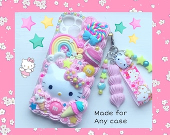 Custom decoden phone case kawaii kitty phone case pink cat phone case  decoden iPhone case Samsung decoden resin phone case kitty iphone