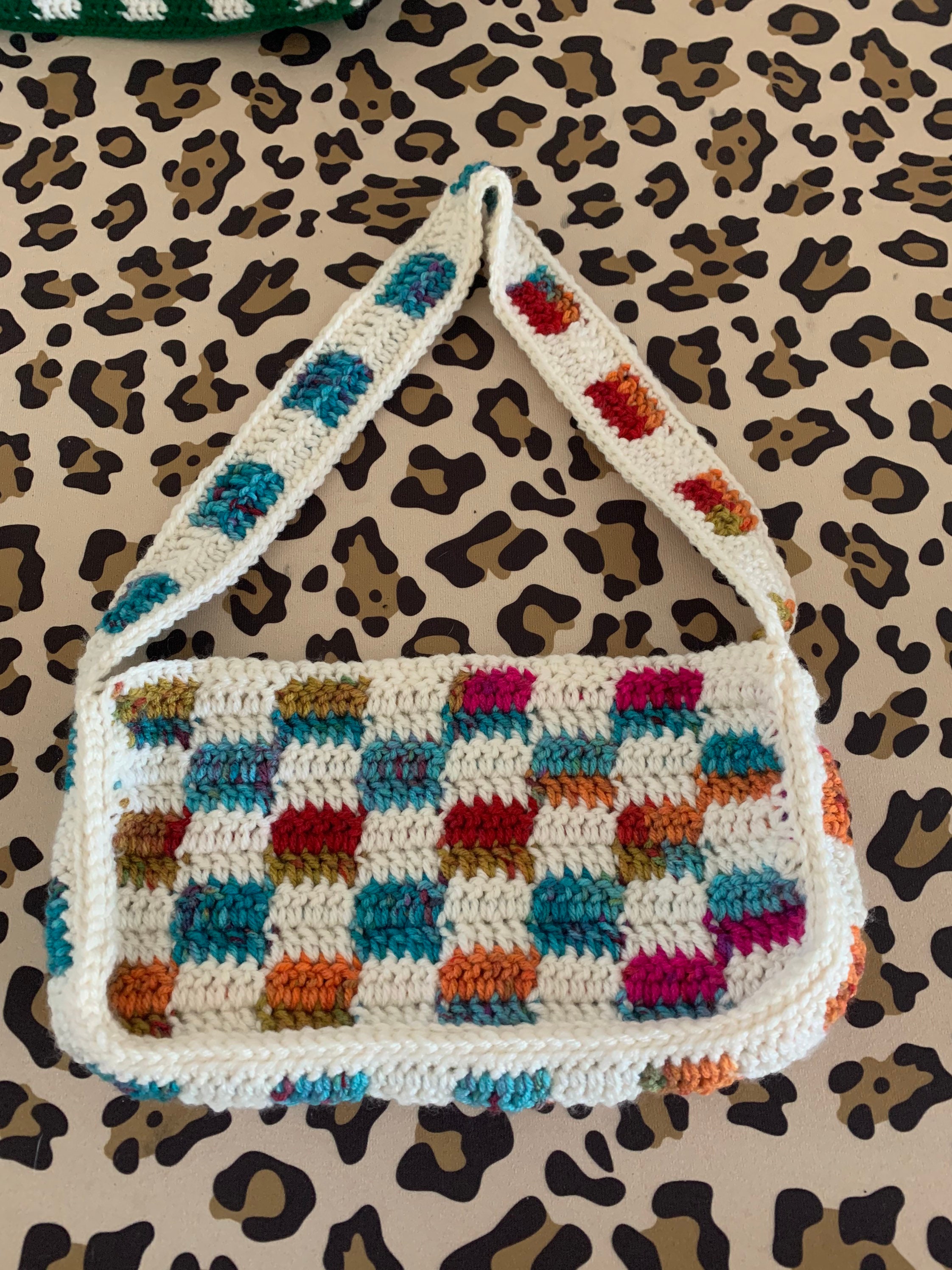 Checkerboard crochet mini shoulder bag Etsy