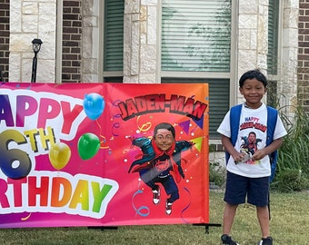 Custom Banner Spider-Man Birthday Banner Birthday shirt Included