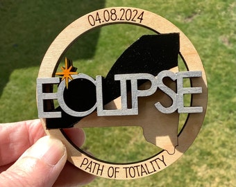 2024 Solar Eclipse Keepsake | Eclipse Magnet | 12 States | Eclipse Souvenir | New York | Maine | Indiana | Eclipse Path Christmas Ornament