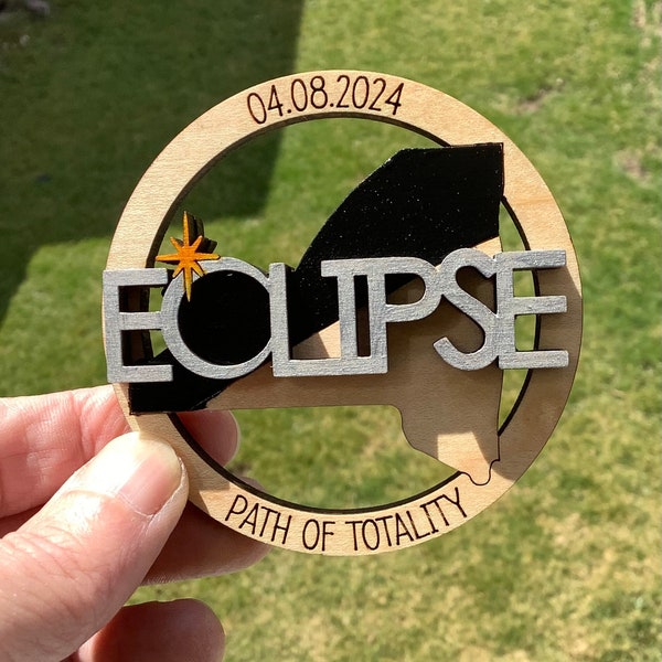 2024 Solar Eclipse Keepsake | Eclipse Magnet | 12 States | Eclipse Souvenir | New York | Maine | Indiana | Eclipse Path Christmas Ornament