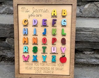 Teacher Appreciation Gift - Personalized - Motivational - Inspirational - End of Year Gift - ABC Sign - ABC Board - Teacher Affirmation