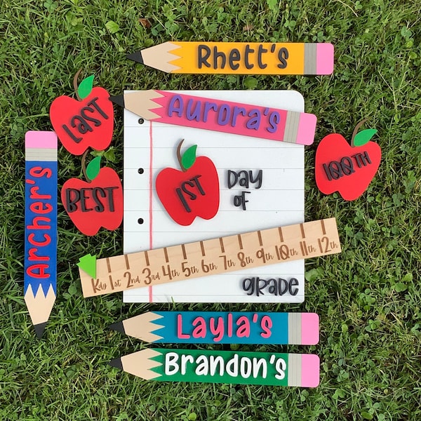Interchangeable | Panneau de retour à l'école | 1er jour, dernier jour d'école, accessoire | Jalon en bois réutilisable de la commission scolaire | Kit scolaire personnalisé