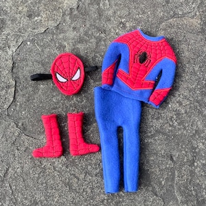 5 Piece Santa&#39;s Helper Elf Outfit | Web Man Costume | Elf Clothes | Elf Robes | Elf Shirt | 12&quot; Christmas Elf | Doll Costume | Santa&#39;s Elf