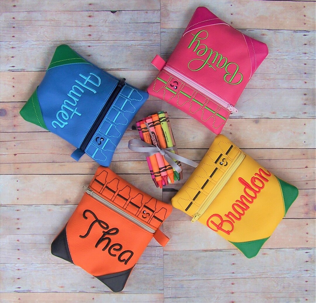 Personalized Crayon Bag, Child Crayon Tote, Zippered Bag, Birthday Gift