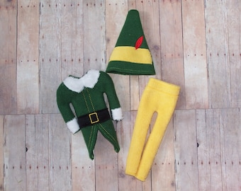 3 Piece Santa's Helper Elf Outfit, Christmas Movie Costume, Elf Clothes, Elf Robes, Elf Shirt, 12" Christmas Elf, Doll Costume, Santa's Elf