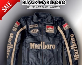 Marlboro leather jacket black clearance