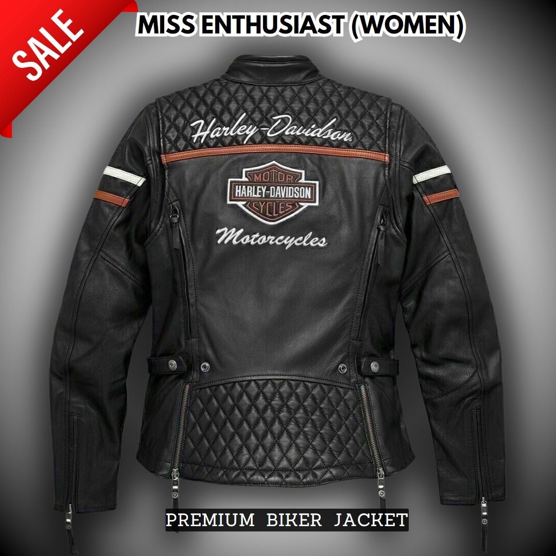 Harley Women Leather Jacket Miss Enthusiast Triple Vent - Etsy Norway