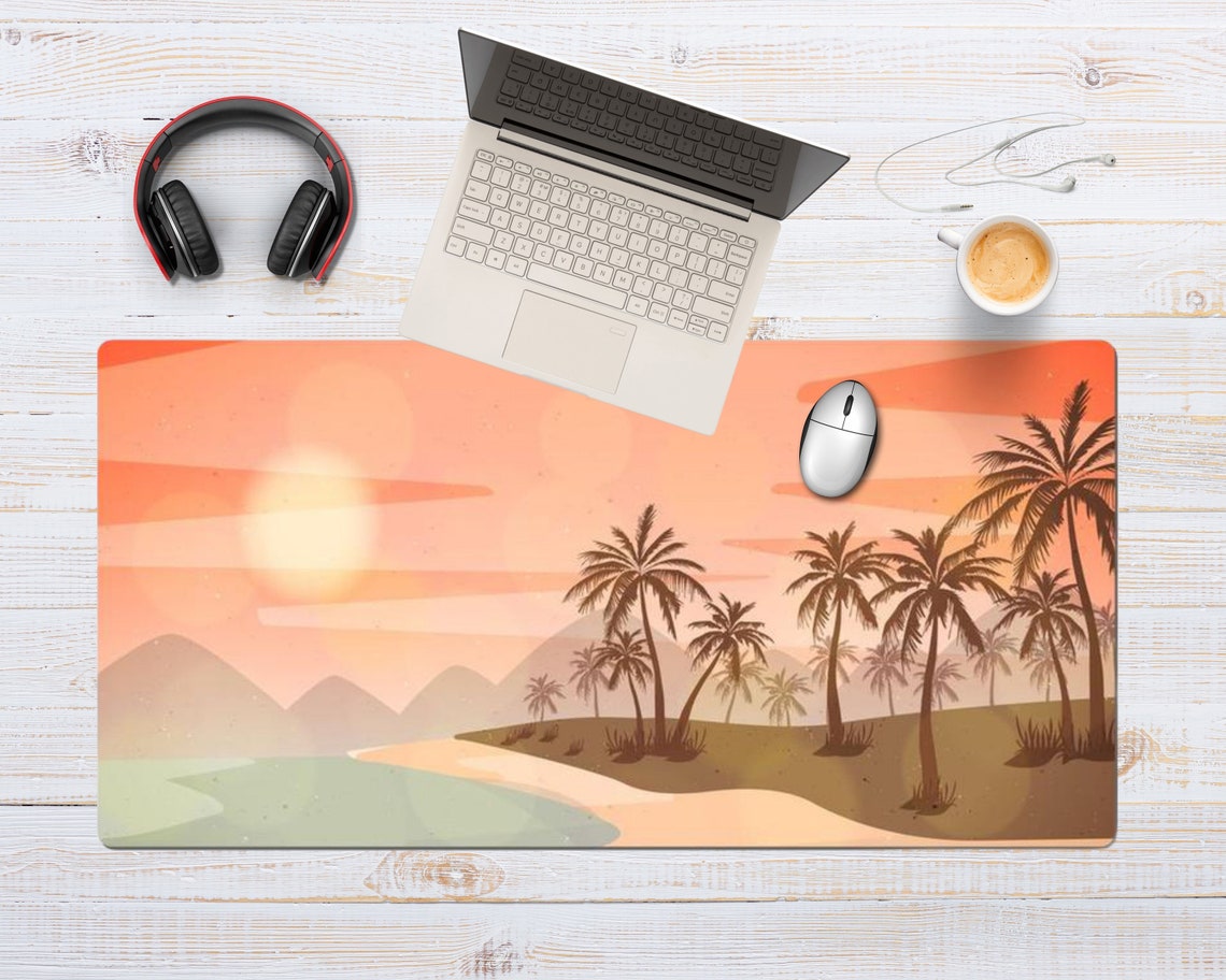 Summer Beach Sunset Desk Mat Palm Trees Work Table Mat Etsy