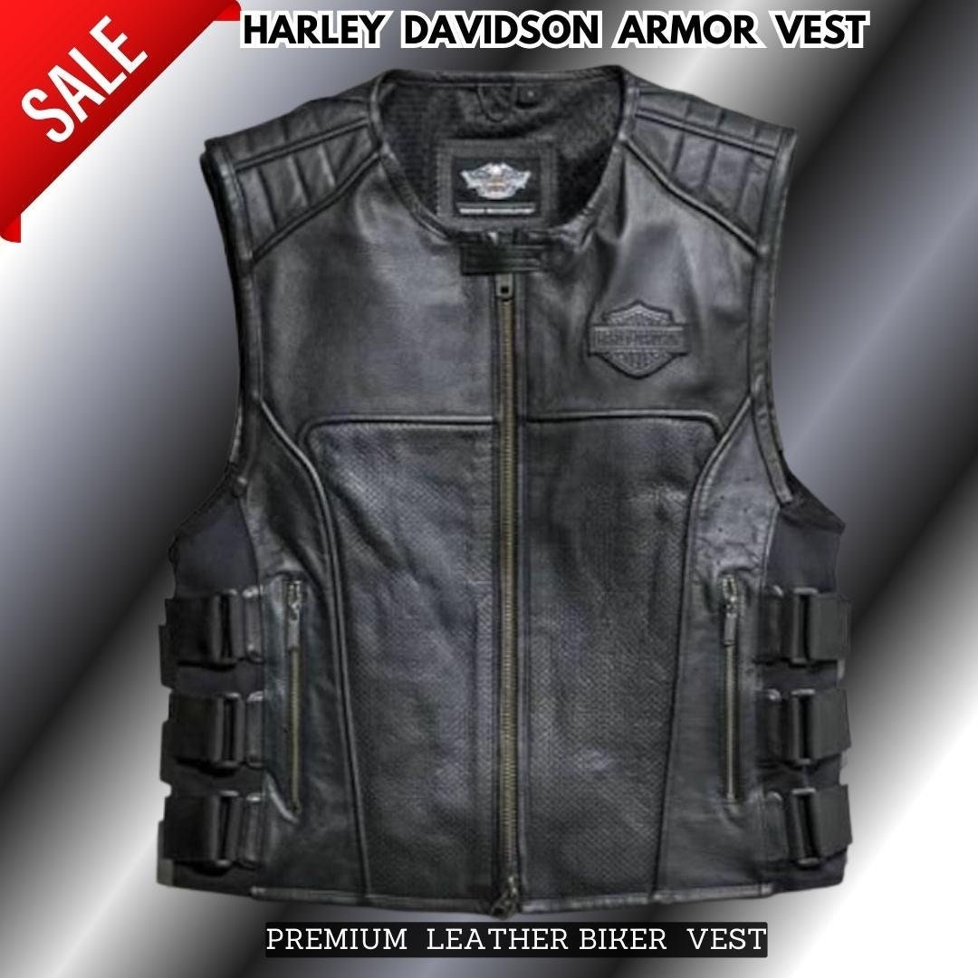 Harley Davidson Men's Swat Black Biker Leather Vest - Etsy
