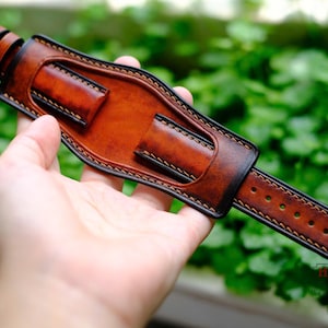 Padded Bund Strap Leather Wide Cuff Watch Band, Bund Bracelet, Watch Cuff Bracelet 18mm 20mm 22mm 24mm Rock Biker Bund, 3 pieces Bund Band