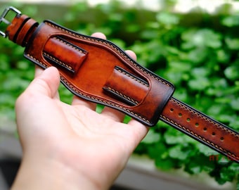 Padded Bund Strap Leather Wide Cuff Watch Band, Bund Bracelet, Watch Cuff Bracelet 18mm 20mm 22mm 24mm Rock Biker Bund, 3 pieces Bund Band