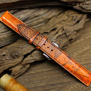 Orangesvart Lizard läderarmband 24 mm 22 mm 21 mm 20 mm 19 mm 18 mm 16 mm Äkta Lizard-armband Zermattfoder. Ödlehudarmband Herr Dam
