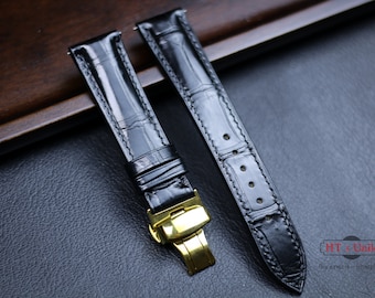 Genuine Black Alligator Watch Band 24mm 22mm 21mm 20mm 19mm 18mm 16mm Alligator Strap. Alligator Strap with Deployant Clasp Zermatt lining