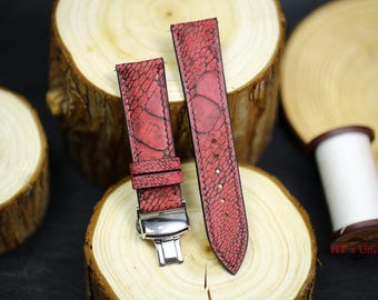 Genuine Waxy Red Ostrich Foot Leather Watch Strap Men Women all size 24mm 22mm 21mm 20mm Exotic Handmade Ostrich Leg Band 19mm 18mm 16mm