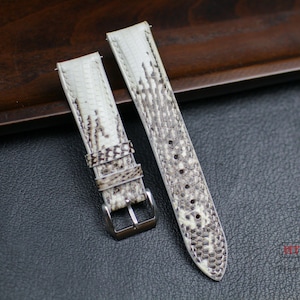 Lizard Himalayan Black White Leather Watch Strap 24mm 22mm 21mm 20mm 19mm 18mm 16mm Lizard Skin Band. Genuine Lizard Replacement Strap Band