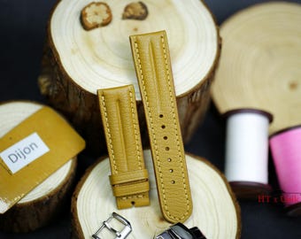 Double Padded Alran Leather Watch Strap 24mm 22mm 21mm 20mm Black Tan White Alran Leather Band 19mm 18mm 16mm Custom Size Choices of Color