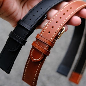 Double Tour Epsom Brown Leather for Hermes Watch ( White, Orange, Red, Brown, Black 9 Colors) 9-Epsom Purple 14mm Lug width+12mm Buckle Width