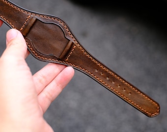 Leather Bund Strap, Bund Watch Band 16mm 18mm 20mm 22mm 24mm, Leather Watch Band, Leather Watch Strap, Apple Watch Band, Cuff Band Strap