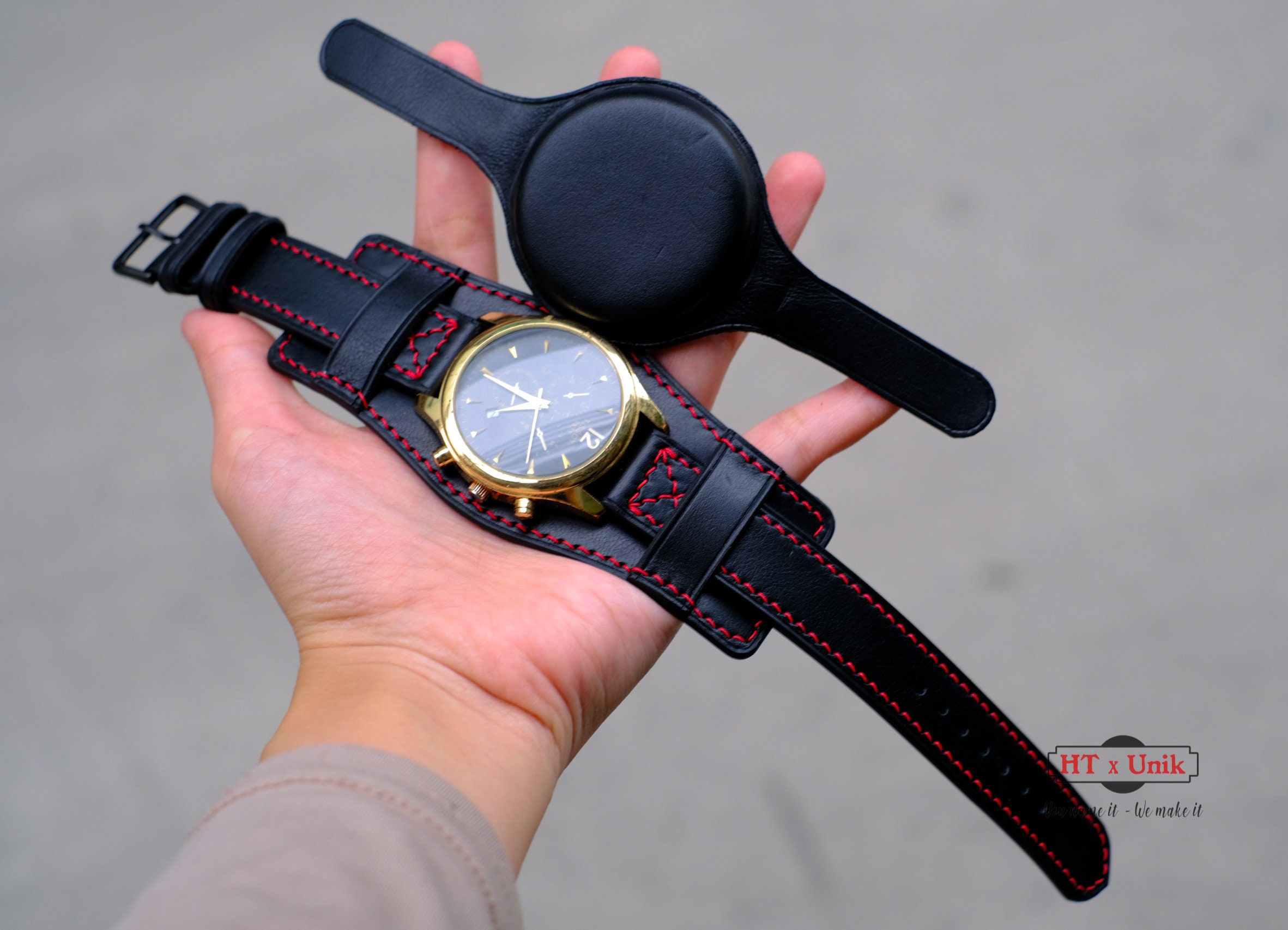NEIGHBORHOOD LEATHER EMB WATCH BAND 23 ら Neighborhood Men's Leather Watch Band in Black Neighborhood