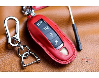911 Carrera Key Pouch Leather Key Fob Cover Case for 918 Spyder Boxster 981 Cayenne Cayman 981 Macan Panamera 970 Fob Protect Key Holder