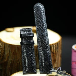 Black Python Leather Strap 24mm 22mm 20mm 18mm 16mm Luxury Gift Men Women Python Leather Custom size Band 23mm 21mm 19mm with Zermatt lining