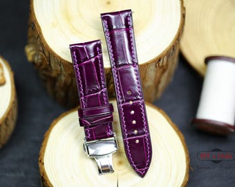 Genuine Purple Alligator Leather Watch Strap Handmade Custom Sizes Luxury Alligator Band for Women Men Watches 14mm 16mm 18mm 20mm 22mm 24mm