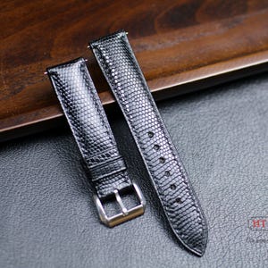 Lizard Black Leather Watch Strap 24mm 22mm 21mm 20mm 19mm 18mm 16mm Lizard Skin Band with Zermatt lining. Genuine Lizard Replacement Straps