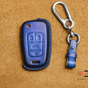 Leather Key Fob Cover Case for Chevy Equinox Cruze Impala Trax, G.M.C Terrain, Buickk Encore Lacrosse Regal Verano Allure Key Case Holder
