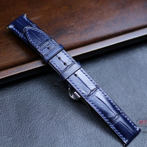 Water-resistant Alligator Leather Watch Straps custom size, Genuine Alligator Leather Band 18mm 19mm 20mm 21mm 22mm 24mm Deployant Clasp