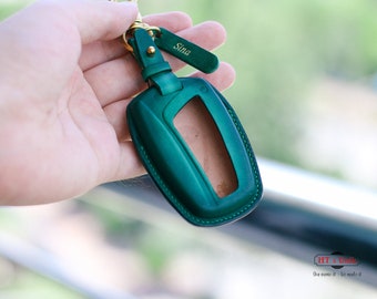 Leather Key Fob Cover Case for Santa Fe Sport Accessories Grand ix45 Centennial Azera Equus Smart Remote Keyless Key Fob Holder Shell