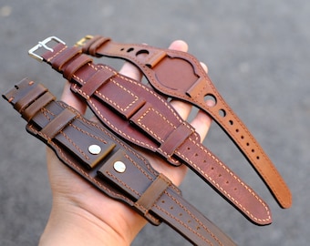 15mm Leather Watch Strap Leather Bund Strap, Bund Watch Band 16mm