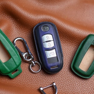 Leather Key Fob Cover For Mazdaa 3 Hatchback, CX3, CX5, CX9, 3 Buttons Mazdaa Key Case Key Cover, Mazdaa Keychains Accessories Fob Protect