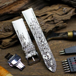 Himalayan Black White Lizard Leather Watch Strap 24mm 22mm 21mm 20mm 19mm 18mm 16mm Lizard Band Custom Size Genuine Lizard Replacement Strap
