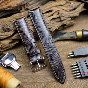 Custom Size Brown Lizard Leather Watch Strap 24mm 22mm 21mm 20mm 19mm 18mm 16mm Black Lizard Band Men Women Genuine Lizard Replacement Strap