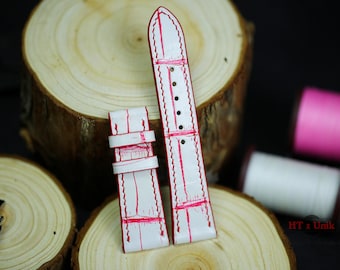White Red Alligator Leather Watch Strap 24mm 22mm 21mm 20mm White mix Red Genuine Alligator Band 19mm 18mm 16mm Custom size Alligator Strap