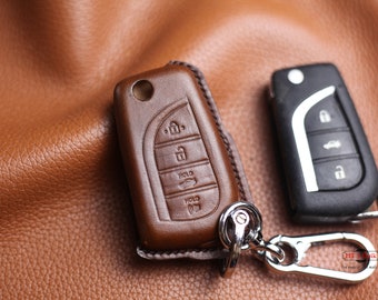 Funda de cuero para llavero con control remoto plegable para Camry 70, Prado, Prius, CHR, Carwalaa, Hilux, Corolla, RAV4, 2021