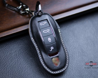 Leather Key Fob Cover Case for Cayenne 911 Cayenne Coupe Panamera Taycan Macan Pouch Key Holder Keyless Remote Case Panamera Fob Protect
