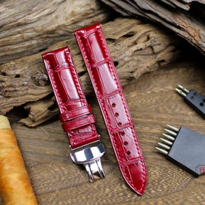 Oxblood Alligator Leather Watch Strap 24mm 22mm 21mm 20mm Alligator Band 19mm 18mm 16mm Alligator Replacement Strap Women custom size