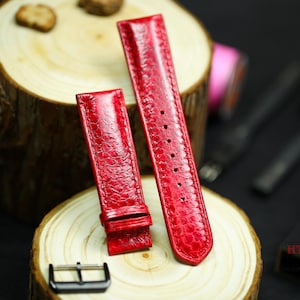 Red Python Leather Strap 24mm 22mm 20mm 18mm 16mm Luxury Gift Men Women Python Leather Custom size Band 23mm 21mm 19mm with Zermatt lining