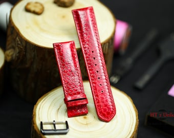 Czerwony pasek ze skóry pytona 24 mm 22 mm 20 mm 18 mm 16 mm Luksusowy prezent Mężczyźni Kobiety Skóra pytona Niestandardowy rozmiar Pasek 23 mm 21 mm 19 mm z podszewką Zermatt