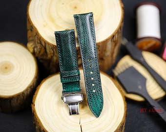 Dark Green Lizard Watch Strap 24mm 22mm 21mm 20mm Genuine Lizard Leather Band Zermatt lining. Lizard Skin Replacement Strap 19mm 18mm 16mm