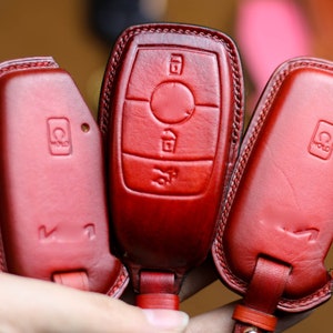 Leather Key Fob Cover Case for 2022-2024 E-Class 2022-2024 S-Class A-Class C G-Class GLE Key Holder Case E-Class S-Class Fob Protect