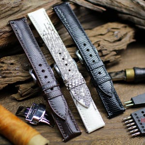 Genuine Lizard Leather Watch Strap 24mm 22mm 21mm 20mm 19mm 18mm 16mm Lizard Watch Band with Zermatt lining. Lizard Skin Replacement Strap