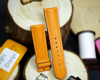 Vibrant Orange Padded Alran Leather Watch Strap 24mm 22mm 21mm 20mm Luxury Handmade Leather Band Men Women 19mm 18mm 16mm Custom Size Length