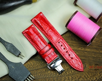 Red Genuine Alligator Leather Watch Strap Handmade Custom Sizes Luxury Alligator Band for Women Men Watches 14mm 16mm 18mm 20mm 22mm 24mm