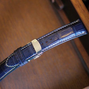Navy Blue Alligator Watch Strap, Alligator Watch Band 24mm,22mm,21mm,20mm,19mm,18mm,16mm. Luxury Alligator Strap men women Zermatt lining